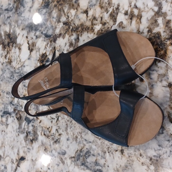Dansko Wedge Strappy Black Leather Upper Sandals NEW  EU 37 - Picture 11 of 14